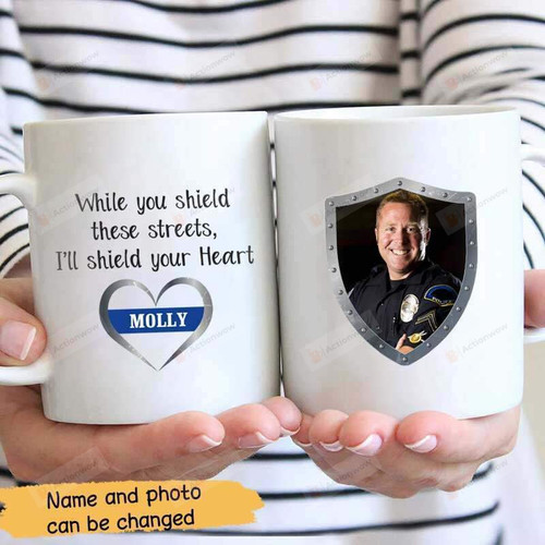 Police Wife Custom Personalized Photo Names Mugs To My Husband I Shield Your Heart Mugs Happy Valentines Day Birthday Wedding Anniversary Holidays Gifts To My Husband From Wife Ceramic Coffee Mugs