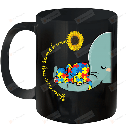You Are My Sunshine Autism Awareness Sunflower Elephant Mom Mug Gifts For Birthday, Anniversary Ceramic Coffee 11-15 Oz