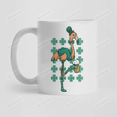 St Patricks Day Coffee Mugs, Flamingo Drinking Beer, Green Shamrock Clover Mugs, St Patrick's Day Birthday Holiday Gifts For Flamingo Lovers, Beer Drinking Lovers