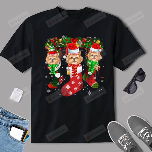 Three Shih Tzu In Sock Christmas Hat T-Shirt
