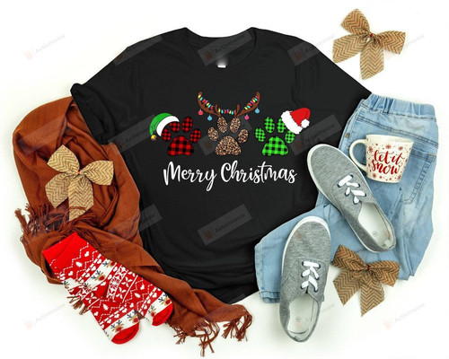 Merry Christmas Paws Shirt, Christmas Buffalo Plaid Shirt, Christmas Shirt
