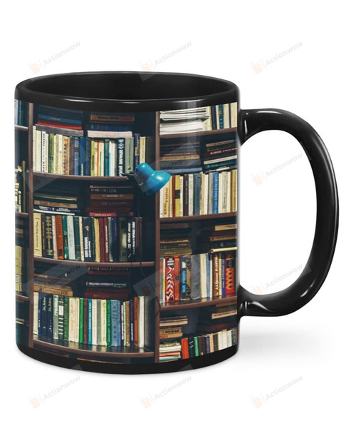 Library Bookshelf Mugs, Gifts For Book Lovers, Gifts For Friends, Librarian Mug Book With Lamp Birthday Mug, Black Mug Gifts, Reading Book Mug Christmas Day Gifts