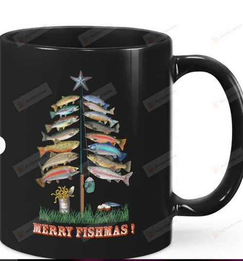 Merry Fishmas 11oz Coffee Mug, Fishing Mug, Christmas Mug, Best Christmas Gift For Fisherman