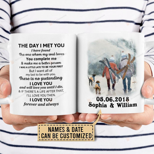 Personalize Skiing The Day I Met You I Have Found the Ones Whom My Souls Mug Gifts For Couple Lover, Husband, Boyfriend, Birthday, Anniversary Customized Name Ceramic Changing Color Mug 11-15 Oz