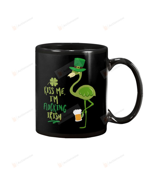 Flamingo Leprechaun Kiss Me I'm Flocking Irish Mug Happy Patrick's Day , Gifts For Birthday, Anniversary Ceramic Coffee 11-15 Oz