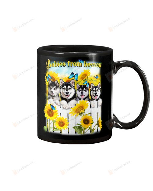 Siberian Husky Sunflower Babies From Heaven Black Mug Gifts For Memorial, In Heaven Anniversary Ceramic Changing Color Mug 11-15 Oz