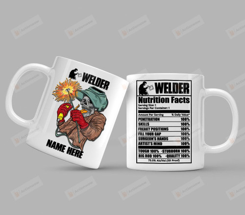 Personalized Welder Skull Nutrition Facts Coffee Mug Dink Wear, Birthday, Custom Name Ceramic Coffee 11-15 Oz