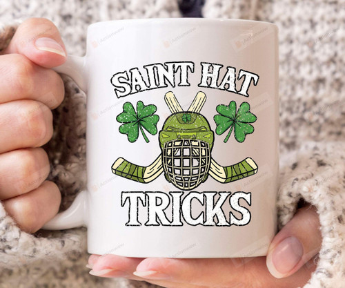 Hockey Mugs, Happy St Patricks Day Mugs, Funny Saint Hat Tricks Mug, St Patrick's Day Birthday Irish Gifts For Hockey Fan Lover, Ceramic Coffee Mugs