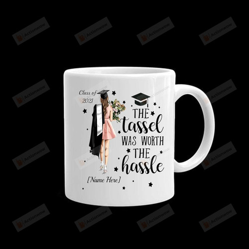 Personalized The Tassel Was Worth The Hassle Coffee Mug Ceramic Tea Cup Best Gifts For Teacher From Family Coworker Student For Birthday Holiday Anniversary Christmas