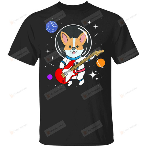 Astronaut Corgi Playing Guitar Funny T-Shirt