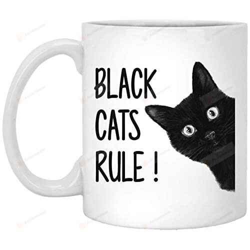 Black Cats Rule Mug ,Cat Lovers Mug, 11-15 Oz Ceramic Mug, Gift For Birthday, Christmas, Thanksgiving, Annieversary