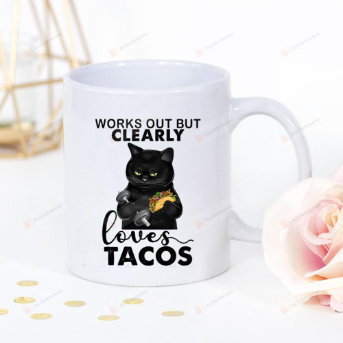 Black Cat Work Out But Clearly Loves Tacos Great White Mug Gifts For Birthday, Anniversary Ceramic Coffee Mug 11-15 Oz