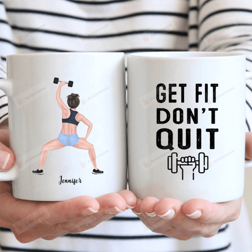Personalized Get Fit Don't Quit Mug, Gift For Best Friends, Workout Girls Gym Mug Gifts For Birthday, Anniversary Customized Name Ceramic Coffee Mug 11-15 Oz