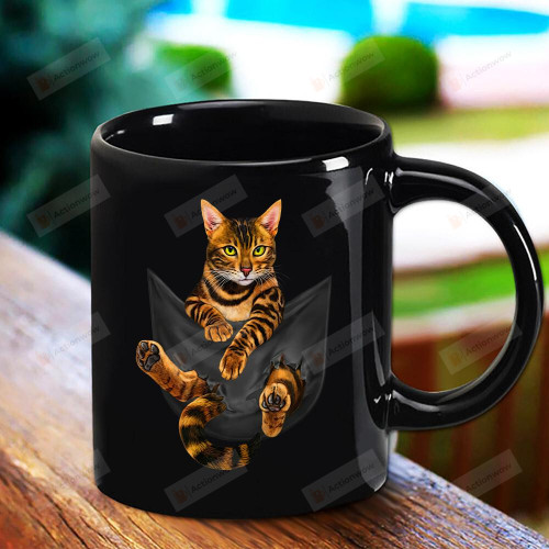 Cat Bengal Inside Pocket Funny Cat Black Mug Gifts For Birthday, Anniversary Ceramic Coffee Mug 11-15 Oz