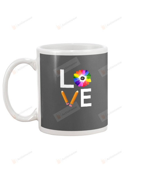 Love, Pencil And Colored Flower Art Mugs Ceramic Mug 11 Oz 15 Oz Coffee Mug