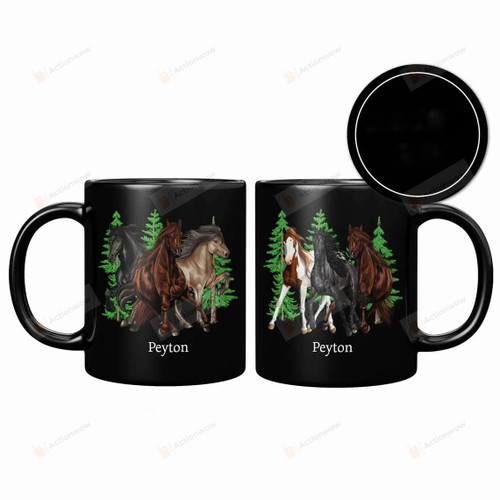 Personalized Horses Coffee Mug, Custom Name Black Coffee Cup, Birthday Gift For Horses Lover, Animal Coffee Mug, Wild Mug, Christmas Gift For Family And Friends, 11oz 15oz Ceramic Mug