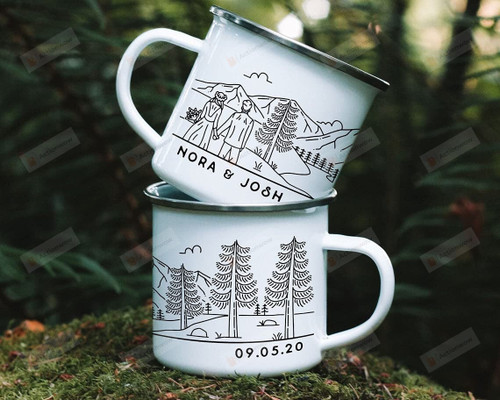 Personalized Mug, Wedding Gift Mountain Mug, Engagement Newlywed Anniversary Gifts, Unique Elopement Cup, Couples Valentines Gifts For Man/Women Gifts, Metal/ Stainless Steel Mug