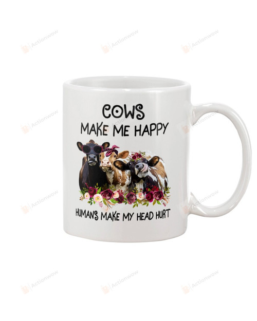 Cows Make Me Happy Humans Make My Head Hurt Mug Gifts For Animal Lovers, Birthday, Anniversary Ceramic Coffee Mug 11-15 Oz