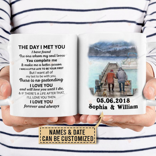 Personalize Pontoon The Day I Met You I Have Found the Ones Whom My Souls Mug Gifts For Couple Lover, Husband, Boyfriend, Birthday, Anniversary Customized Name Ceramic Changing Color Mug 11-15 Oz