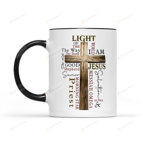 Light of The World John 8:12 Bible Verse Mug, Names of Jesus Mug For Men and Women Jesus Cross Coffee Cup Gift for Christian