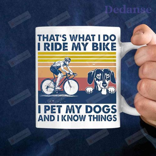 That’s What I Do I Pet My Dogs I Ride My Bike Dachshund Vintage Retro Mug, Gift For Dog Lovers, Gift For Bike Lovers