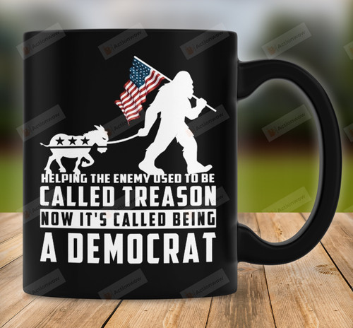 Helping The Enemy Used To Be Called Trason Not It's Called Being A Democrat Funny Mug Gift Take Bradon To The Station Bigfood And Horse With American Flag, Gift For Trump Supporters 2024, Sacrasm Biden, Gift For Republican