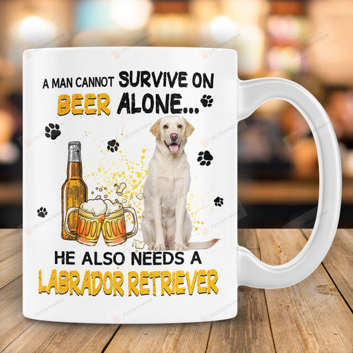 A Man Cannot Survive On Beer Alone He Also Needs A Golden Retriever Mug, Gift For Golden Retriever Lovers, Gift For Dad, Father's Day Gift