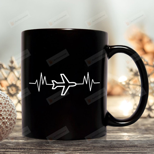 Pilot Airplane Heart Beat Love Proud Mug Gifts For Pilots Funny Pilot Aircraft Flight Deck Gifts Airplane Plane Pilot Aircraft Boys Men's Women's 11oz 15oz Coffee Ceramic Mug For Office Gifts On Birthday, Father's Day Mother's Day