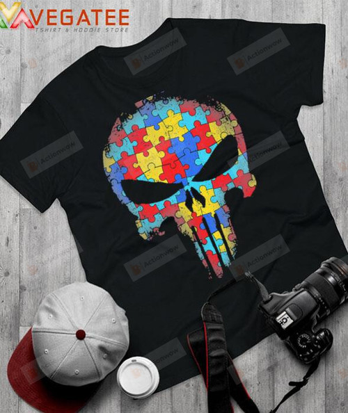 Skull Autism Awareness Shirt Hoodie Autism Puzzle Piece Support Autism Awareness, Father's Day 2022