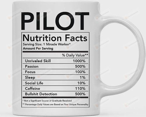 Andaz Press Funny 11oz. Ceramic Coffee Tea Mug Thank You Gift, Pilot Nutritional Facts, 1-Pack, Novelty Gag Birthday Christmas Gift Ideas Coworker