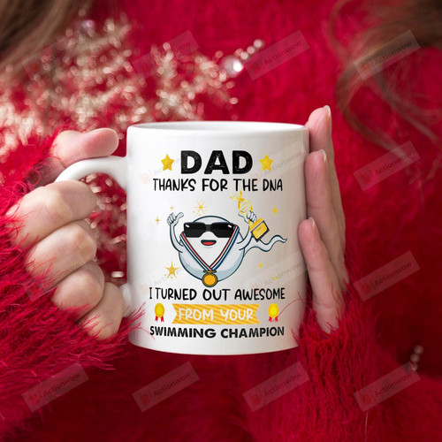 Dad Thanks For The DNA From Your Swimming Champion Mug Funny Father Mug Father's Day Gift For Grandpa Father Husband Son Gift For Family Friend Colleagues Men Gift For Him