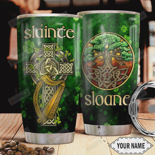 Slainte, Cross, Trees, Irish Stainless Steel Tumbler Cup
