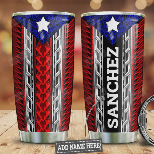 Personalized Puerto Rican Flag Stainless Steel Tumbler Cup