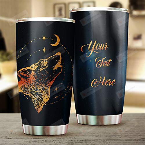 Personalized Golden Crescent Wolf Stainless Steel Tumbler Cup