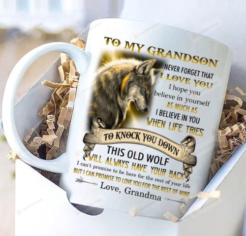 Personalized To My Grandson This Old Wolf Quote Ceramic Coffee Mug
