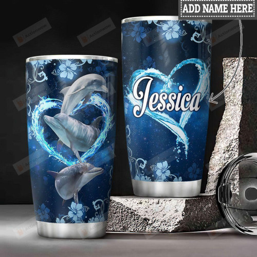 Personalized Dolphin Heart Stainless Steel Tumbler Cup