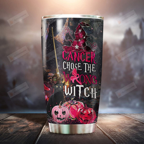 Witch Cat Halloween Cancer Chose The Wrong Stainless Steel Tumbler Cup