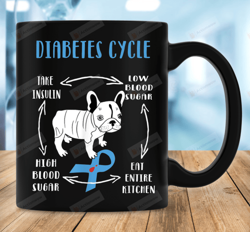 Bulldog Diabetes Cycle Coffee Mug, Pitbull Diabetes Cycle Awareness Mug, Ceramic Coffee Mug