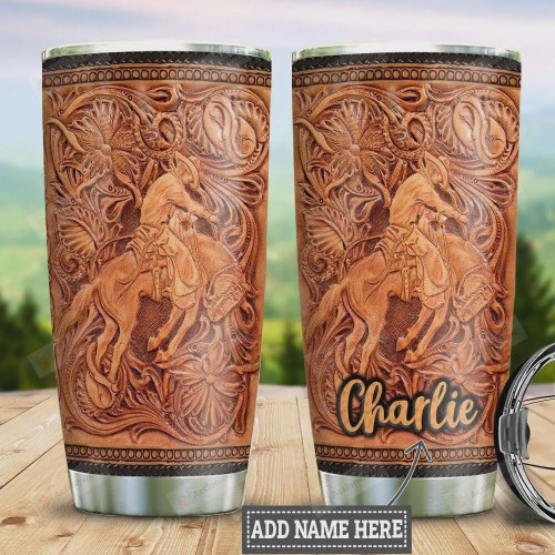 Personalized Horse Trainer Leather Style Stainless Steel Cup
