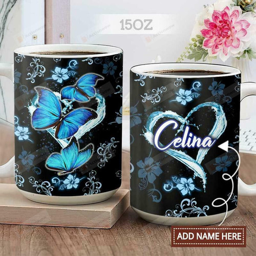 Personalized Blue Butterfly Full Color Ceramic Coffee Mug