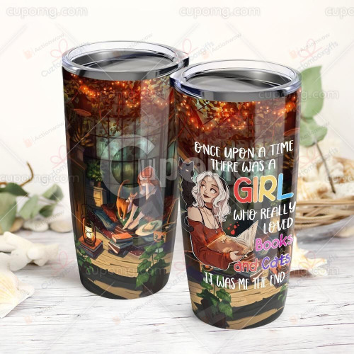 A Girl Who Really Loved Books And Cats It Was Me The End Stainless Steel Tumbler Cup