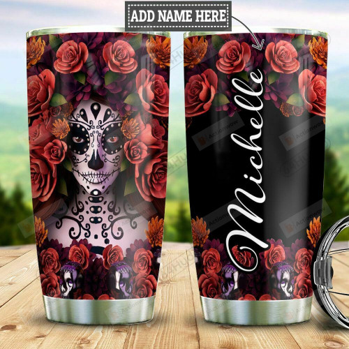 Personalized Rose Sugar Skull Woman Stainless Steel Tumbler Cup
