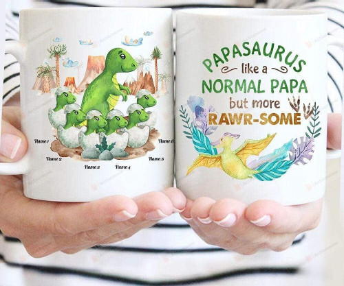 Personalized Papasaurus Like A Normal Papa But More Rawr-Some Ceramic Coffee Mug