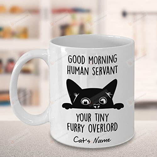 Personalized Funny Black Cat Mug Good Morning Human Servant Mug