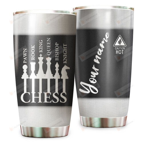 Personalized Chess Tumbler, Pawn Rook King Queen Bishop Knight Stainless Steel Tumbler Cup
