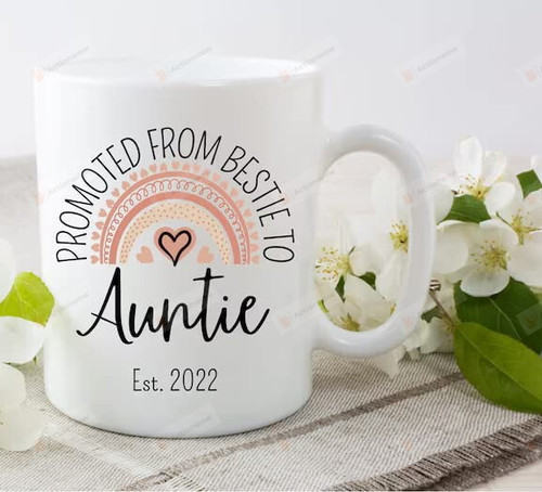 Promoted From Bestie To Auntie Est 2022 Mug, Auntie Mug, Ceramic Coffee Mug