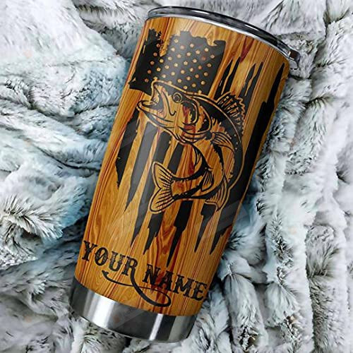 Personalized Walleye Fishing American Flag Stainless Steel Tumbler