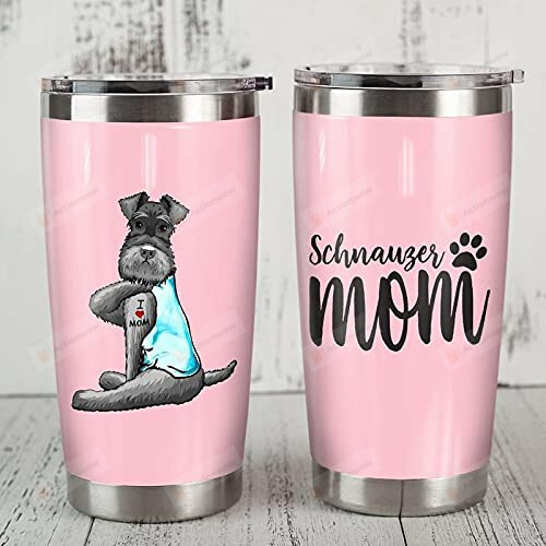 Shnaufer Mama Funny Dog Tatoo I Love Mom Dog Mom Pink Stainless Steel Tumbler Cup