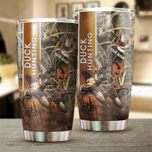 Personalized Duck Hunting Waterfowl Camo Stainless Steel Wine Tumbler Cup