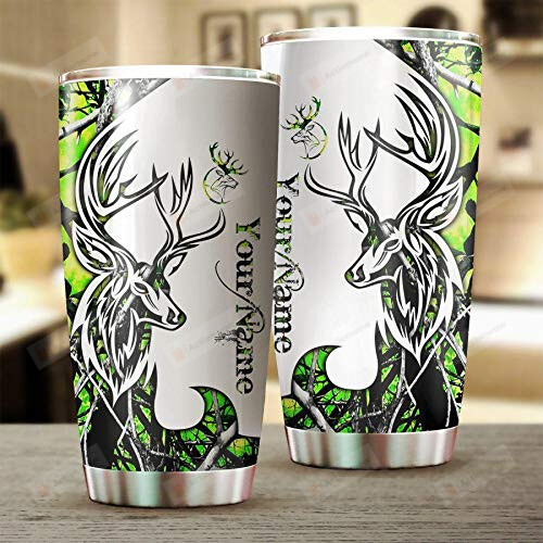 Deer Hunting Tattoo Green Camo Stainless Steel Tumbler Cup